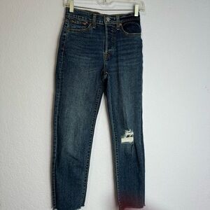 Levi’s Wedgie Straight Blue Jeans 25 Button Fly Raw Hem